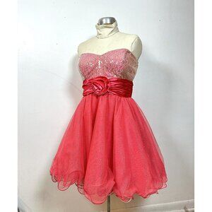 DEB Size 11 Strapless Hot Pink coral Mini Prom Homecoming Dress Tulle Fit Flare